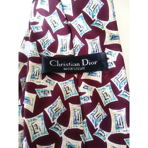 CHRISTIAN DIOR Monsier Men's 100% Silk Neck Tie Burgundy Multi WPL 125 USA VTG?